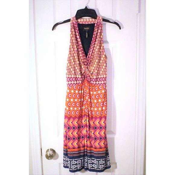 Shelly Segal Size 2 Pink & Orange Geometric Patterned Halterneck Dress Women's - Picture 1 of 10